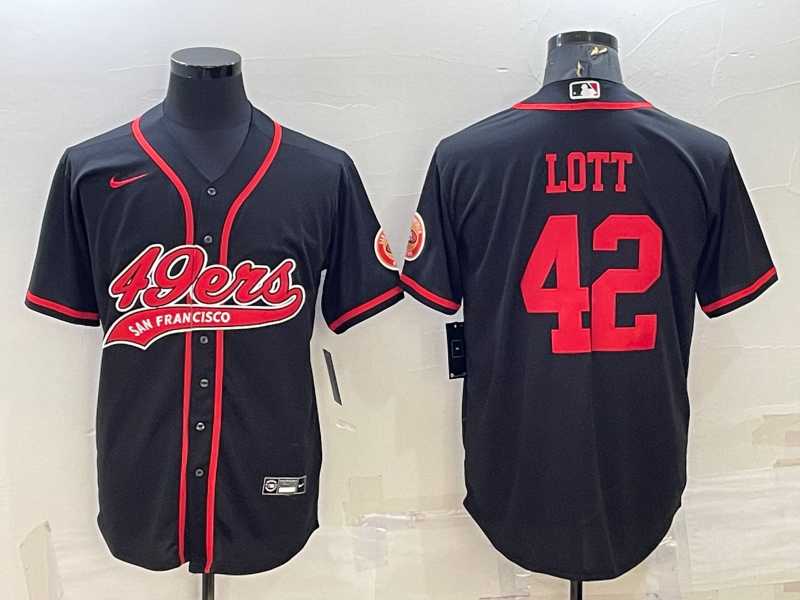 Men%27s San Francisco 49ers #42 Ronnie Lott Black With Patch Cool Base Stitched Baseball Jersey